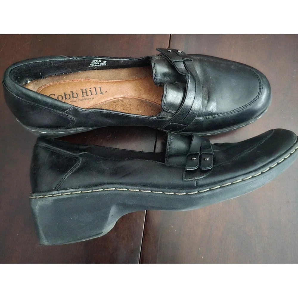 Cobb Hill New Balance Black Leather Wedge Loafers Shoes CAF02 BK Womens 10N